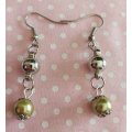 Perrine Earrings, Green Glass Pearls With Nickel Findings And Ear Hooks, 50mm, 2pc