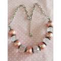 Perrine Necklace, Pink Shell Pearls And Clear AB Crystal Beads, Lobster Clasp, 46cm + 5cm Ext