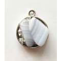 Pendant, Blue Lace Agate On Nickel Back Set In Resin, 31mm, Handmade, Art Resin Product, Unique, 1pc