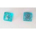Earrings, Square, Turquoise, Stud, 10mm, Handmade, Art Resin Product, Unique