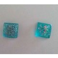 Earrings, Square, Turquoise And Silver, Stud, 10mm, Handmade, Art Resin Product, Unique