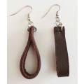 Earrings, Brown Leather + Nickel Findings And Ear Hooks, 65mm, Handmade Leather Product, Unique, 2pc