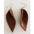 Earrings, Brown Leather + Nickel Ear Hooks, 78mm, Handmade Leather Product, Unique, 2pc