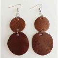 Earrings, Brown Leather + Nickel Ear Hooks, 85mm, Handmade Leather Product, Unique, 2pc