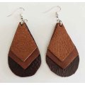 Earrings, Shades Of Brown Leather + Nickel Ear Hooks, 83mm, Handmade Leather Product, Unique, 2pc