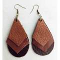 Earrings, Shades Of Brown Leather + Bronze Ear Hooks, 83mm, Handmade Leather Product, Unique, 2pc