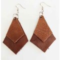 Earrings, Brown Leather + Nickel Ear Hooks, 84mm, Handmade Leather Product, Unique, 2pc