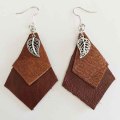 Earrings, Brown Leather + Nickel Findings And Ear Hooks, 84mm, Handmade Leather Product, Unique, 2pc
