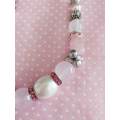 Simone Necklace, Pink Rose Quartz + Clear Crystal Beads, Pink + White, Lobster Clasp, 44cm + 5cm
