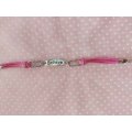 Mistique Bracelet, Pink Faux Leather With Word `Believe` As Centerpiece, Lobster Clasp, 19.5cm + 5cm