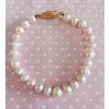 Perrine Bracelets, Pearl White Freshwater Pearls, Gold Coloured Box Clasp, Pearl Size 8mm, 19cm