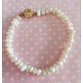 Perrine Bracelets, White Freshwater Pearls, Gold Coloured Box Clasp, Pearl Size 8mm, 19cm