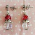 Cristia Earrings, Red + Clear Crystal Beads,  Nickel Findings And Ear Studs, 34mm, 1 Pair