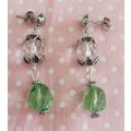 Cristia Earrings, Green + Clear Crystal Beads,  Nickel Findings And Ear Studs, 44mm, 1 Pair