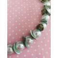 Perrine Necklace, Green Glass Pearls + Shell Chips, Lobster Clasp, 46cm + 5cm, 1pc