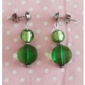Cristia Earrings, Green Crystal And Foil Beads,  Nickel Findings And Ear Studs, 35mm