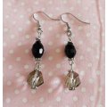 Cristia Earrings, Black+Smoke Coloured Crystal Beads,  Nickel Findings And Fish Hooks, 53mm, 2pc