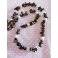 Simone Necklace, Beige Glass Pearls+Clear Quartz+Tiger Eye Beads And Chips, Toggle Clasp, 46cm