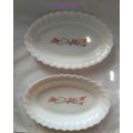 2 x White Condiment Bowls, Arcopal - France, Lilly Theme, Oval Shape, See Description Below
