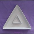 White Ceramic Platter / Snack Dish,  Triangle Shape, Side Length 335mm,  H 40mm, Description Below