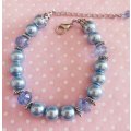Perrine Bracelets, Blue Glass Pearls+Blue Crystal Beads, Lobster Clasp, 20cm+5cm