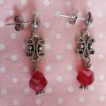Cristia Earrings, Red Crystal Beads With Nickel Findings And Ear Studs, 36mm