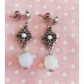 Cristia Earrings, Milky White Crystal Beads, Nickel Findings And Ear Studs, 36mm