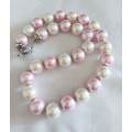 Perrine Necklace, Shades of Pink Glass Pearls, Nickel Findings, Toggle Clasp, 48cm