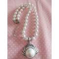 Perrine Necklace, White Glass Pearls+Clear AB Crystal Beads+Nickel Findings, Lobster Clasp, 46cm+5cm