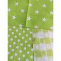 Fabric Squares, Lime Green, 19cmx19cm, Cotton Blend For Patchwork/Applique, 3pc