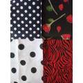 Fabric Squares, Black / Red, 19cmx19cm, Cotton Blend For Patchwork/Applique, 4pc
