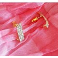 Riza Earrings, Clear Rhinestones with Gold Coloured Ear Studs, 20mm, 2pc