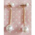 Perrine Earrings, White Faux Pearls+Gold Coloured Chain, Faux Pearl Studs, 52mm, 2pc