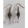 Cristia Earrings, Pink Crystal Beads, Copper Findings And Shepherds Hooks, 44mm
