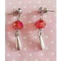 Cristia Earrings, Red Crystal Beads, Nickel Findings And Ear Studs, 37mm