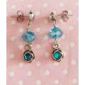 Cristia Earrings, Turquoise Crystal Beads+Turquoise Rhinestones, Nickel Findings And Ear Studs, 28mm