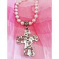 Perrine Necklace, Pink Glass Pearls+Cross Pendant+Pink Rhinestones, Lobster Clasp, 46cm+5cm