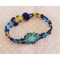 Cheri Bracelet, Seedbead Bracelet, Blue Turquoise And Yellow Beads, 1pc