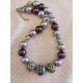 Perrine Necklace, Purple Glass Pearls+Clear Glass Beads+Egyptian Bead, Lobster Clasp 44cm+5cm