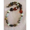 Simone Necklace, Brown+Beige Shell Pearls, Brown Semi-Precious Beads+Lava Beads, Toggle Clasp, 52cm