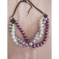 Perrine Necklace, White, Lilac+Purple Glass Pearls, Bronze Findings, Lobster Clasp, 52cm+5cm, 1pc