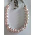 Perrine Necklace, Pink Glass Pearls, Rondals+Pink Rhinestones, Nickel Findings, Toggle Clasp, 48cm