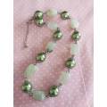 Perrine Necklace, Green Glass Pearls+Green Semi-Precious Beads, Nickel Findings, Lobster Clasp, 44cm