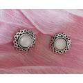 Earrings, White Simulated Cats Eye, Nickel Findings And Ear Studs, Diameter 11mm, 2pc