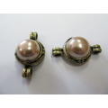 Findings, Connector, Metal, Bronze, Beige Faux Pearl , 36mm x 22mm, 1pc