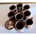 Argilla Pottery Clay Mugs x 6, (Height - ±102mm - 250ml) 1 x Milk Jug, 1 x Sugar Bowl+Lid, T/spoon