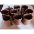 Argilla Pottery Clay Mugs x 6, (Height - ±102mm - 250ml) 1 x Milk Jug, 1 x Sugar Bowl+Lid, T/spoon