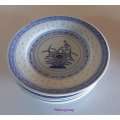 Chinese Rice Grain - 6 x Rice Eyes Blue And White Side Plates, Dia 150mm, See Photo`s