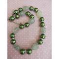 Necklace, Green Glass Pearls_Green Semi-Precious Nuggets+R, Nickel Findings, Lobster Clasp, 45cm+5cm