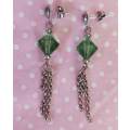 Earrings, Green Bicone Beads, Nickel Findings and Ear Studs, 60mm, 2pc